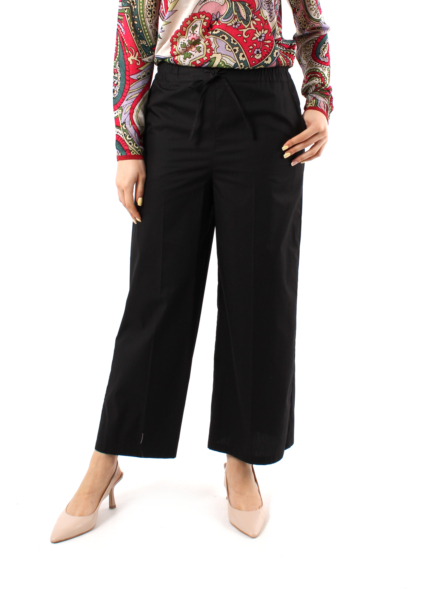 PANTALONI CROPPED CON COULISSE IN VITA DONNA NERO