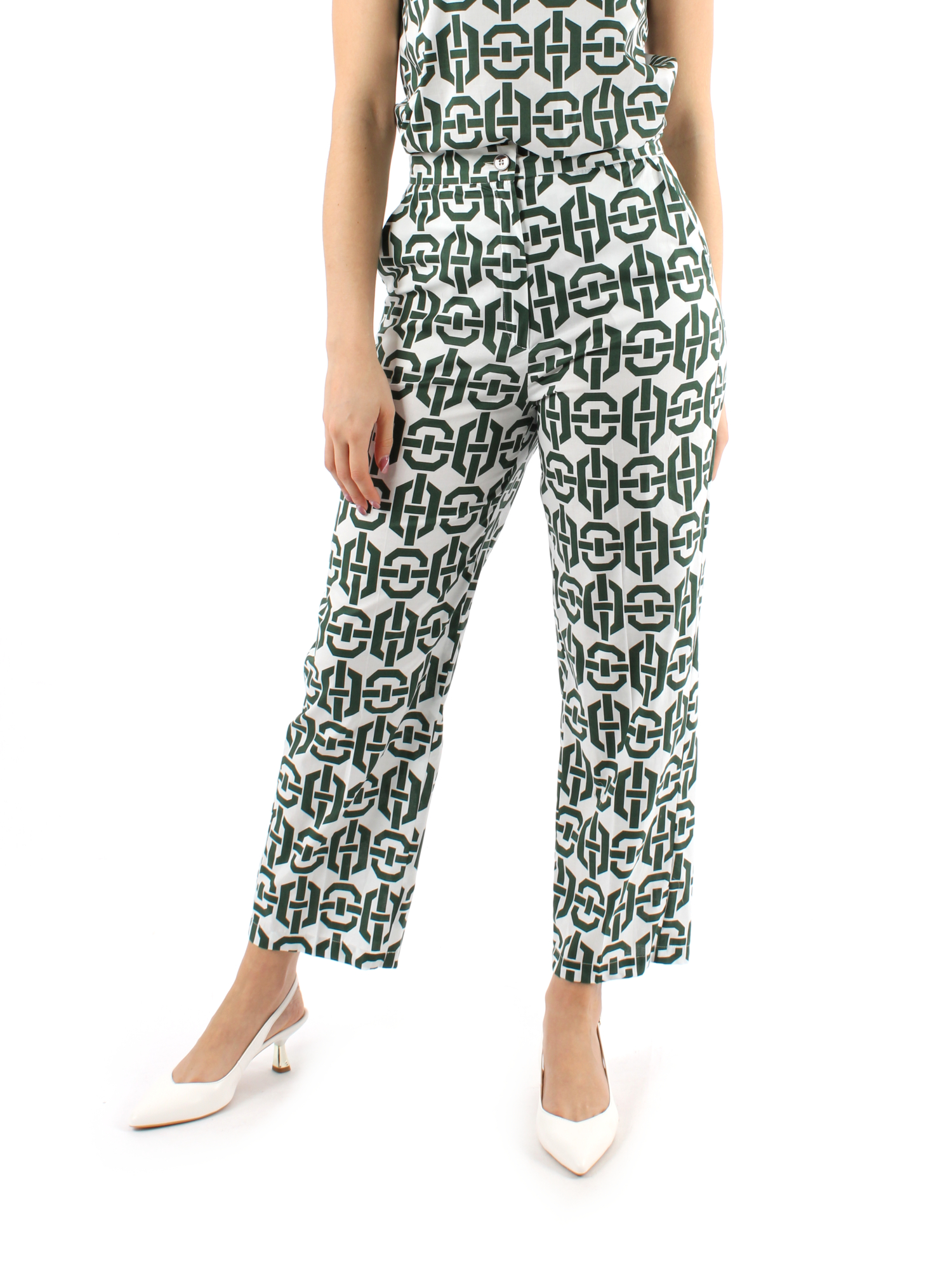 PANTALONI CROPPED CON FANTASIA GEOMETRICA DONNA VERDE