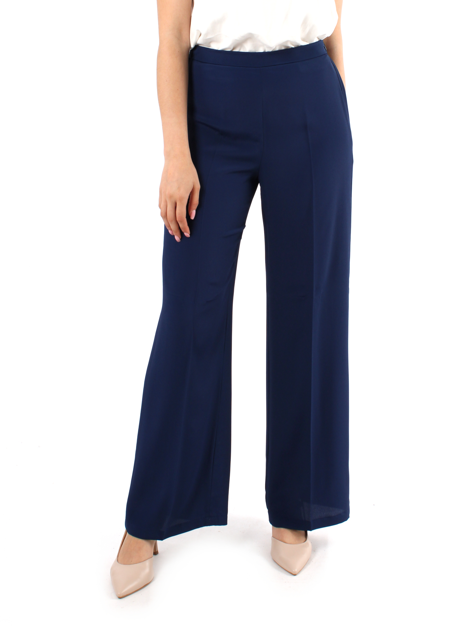 PANTALONI PALAZZO IN CRÊPE DE CHINE MISTO SETA DONNA BLU