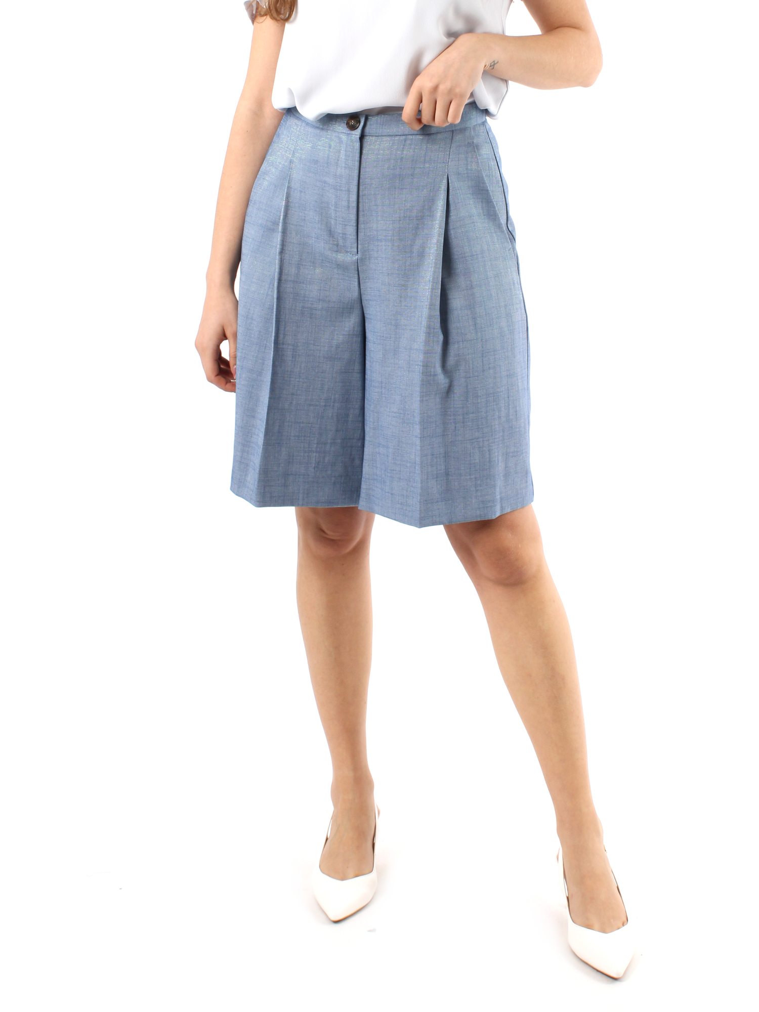 BERMUDA IN LUREX MISTO VISCOSA DONNA CELESTE