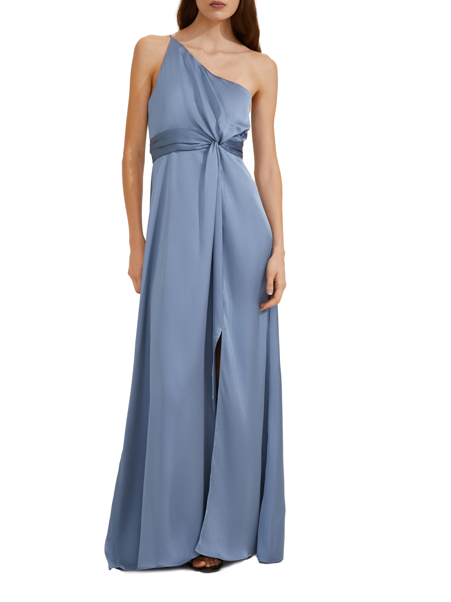 VESTITO LUNGO MONOSPALLA IN RASO DONNA AZZURRO