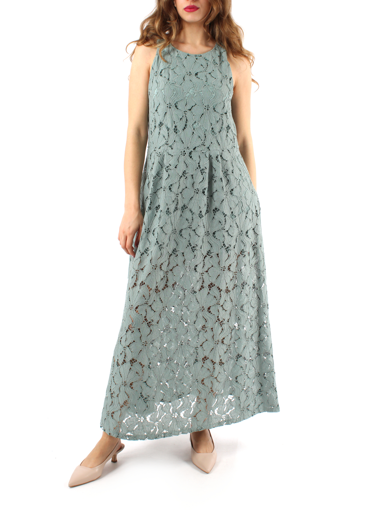 VESTITO LUNGO IN PIZZO DONNA VERDE
