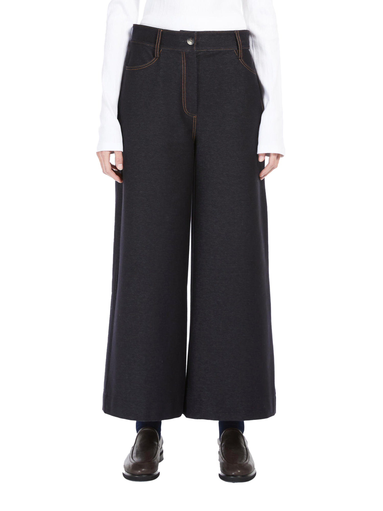 PANTALONI PALAZZO IN JERSEY EFFETTO DENIM DONNA BLU