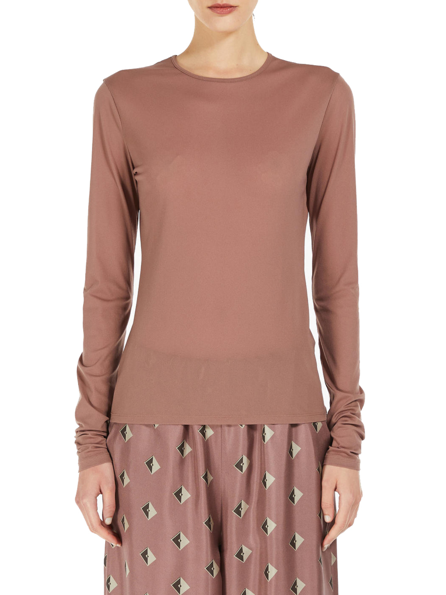 BLUSA SLIM FIT IN JERSEY DONNA MARRONE