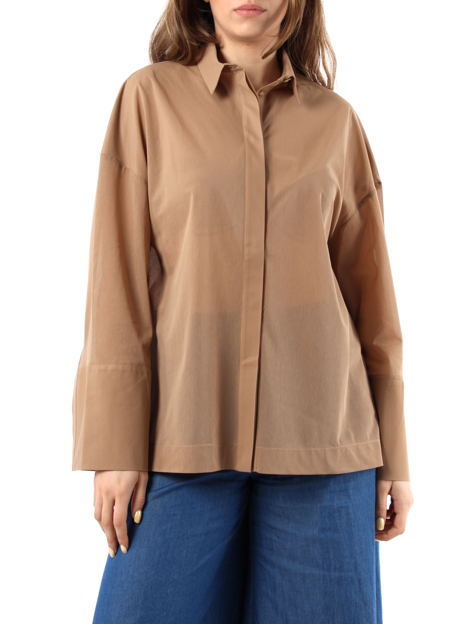 CAMICIA OVERSIZE IN JERSEY VOILÈ DONNA BEIGE