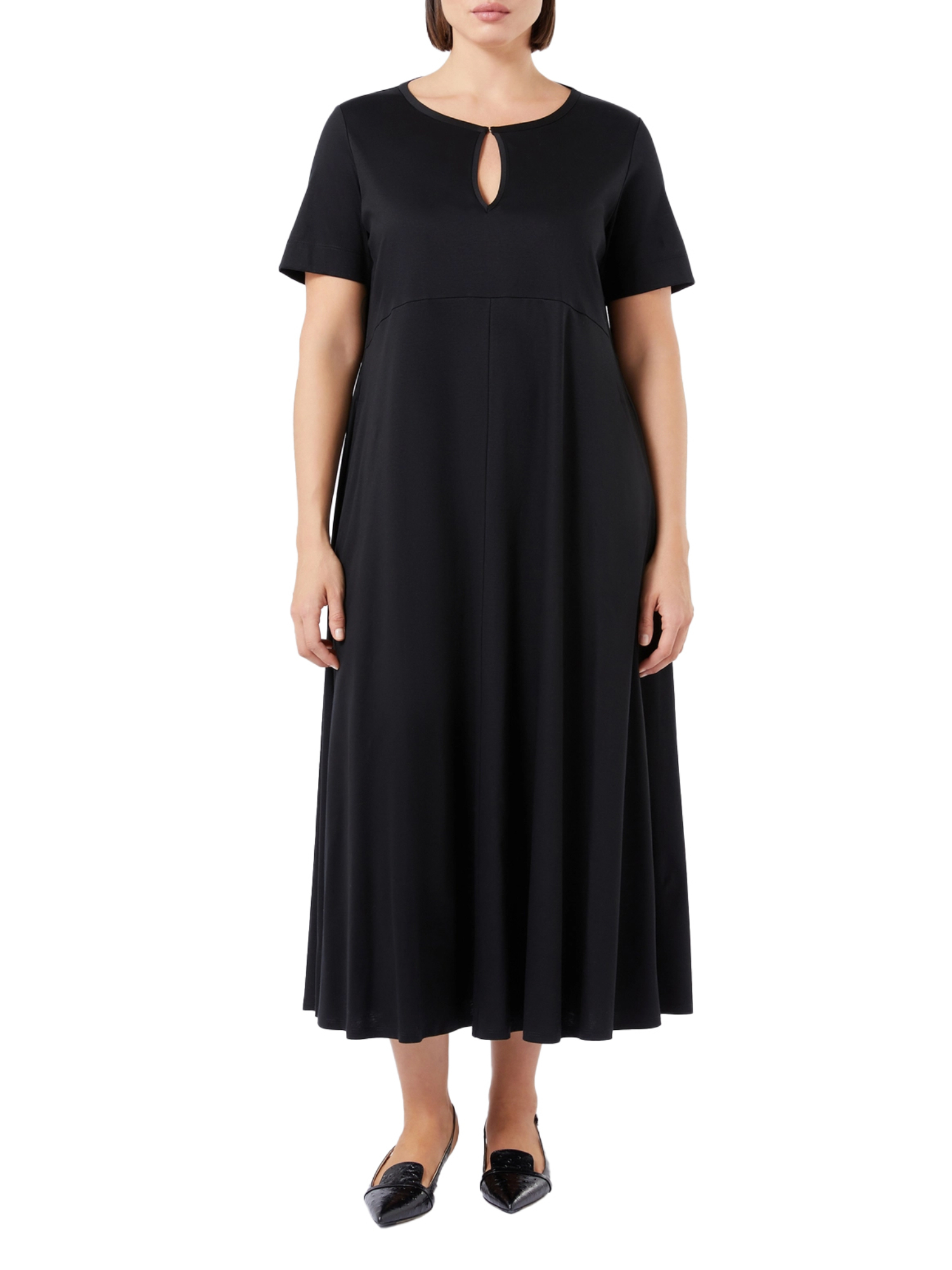 VESTITO LUNGO IN JERSEY CON SCOLLO A V DONNA NERO