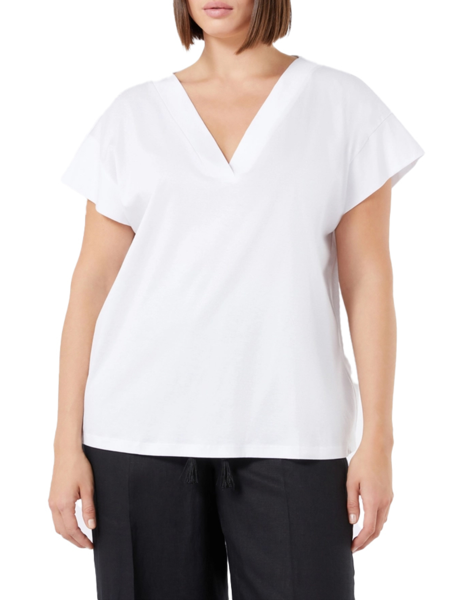 T-SHIRT MANICA CORTA CON SCOLLO A V DONNA BIANCO OTTICO