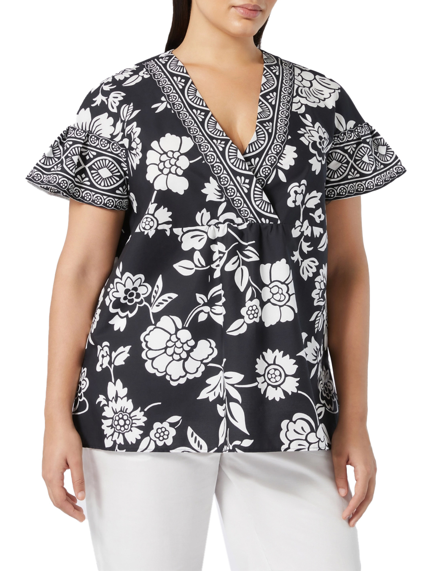 BLUSA MANICA CORTA A FANTASIA DONNA NERO
