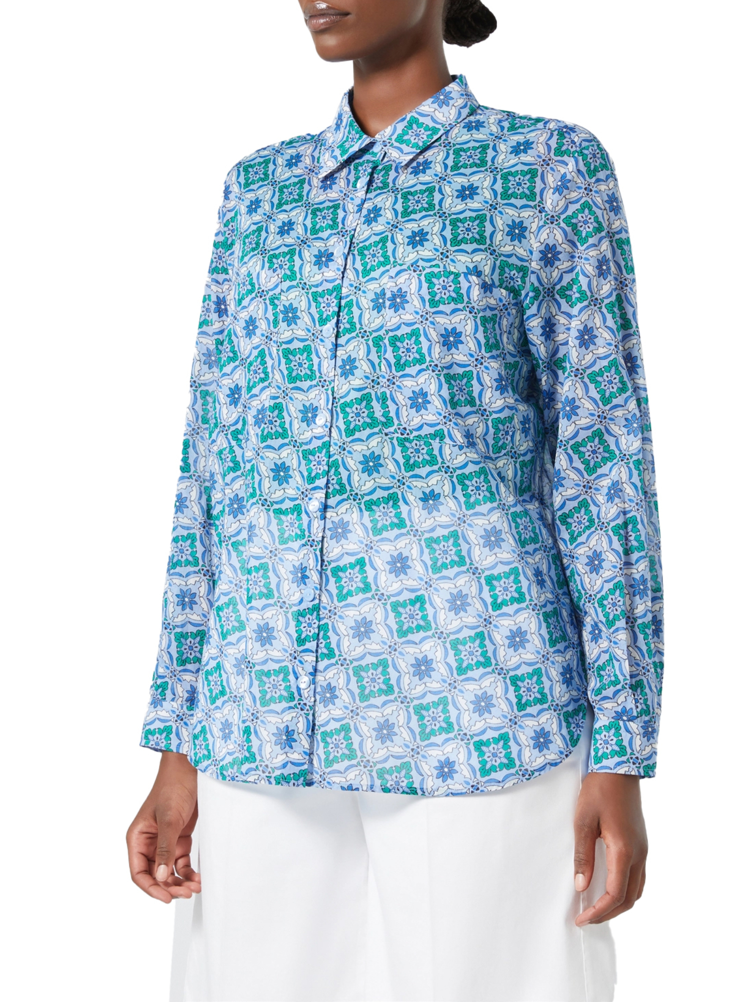 CAMICIA IN MUSSOLA A FANTASIA DONNA CELESTE