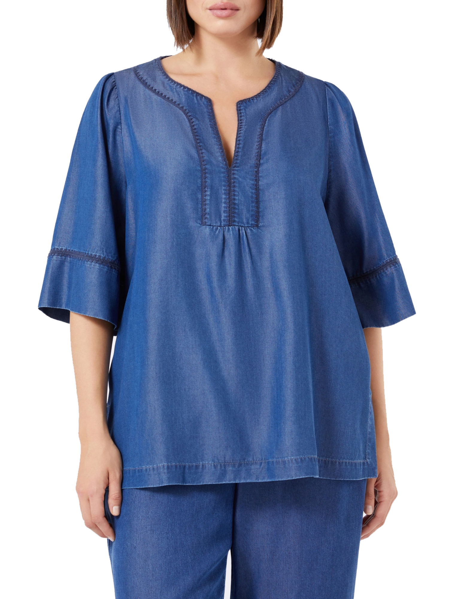 BLUSA IN DENIM CON RICAMO DONNA BLU