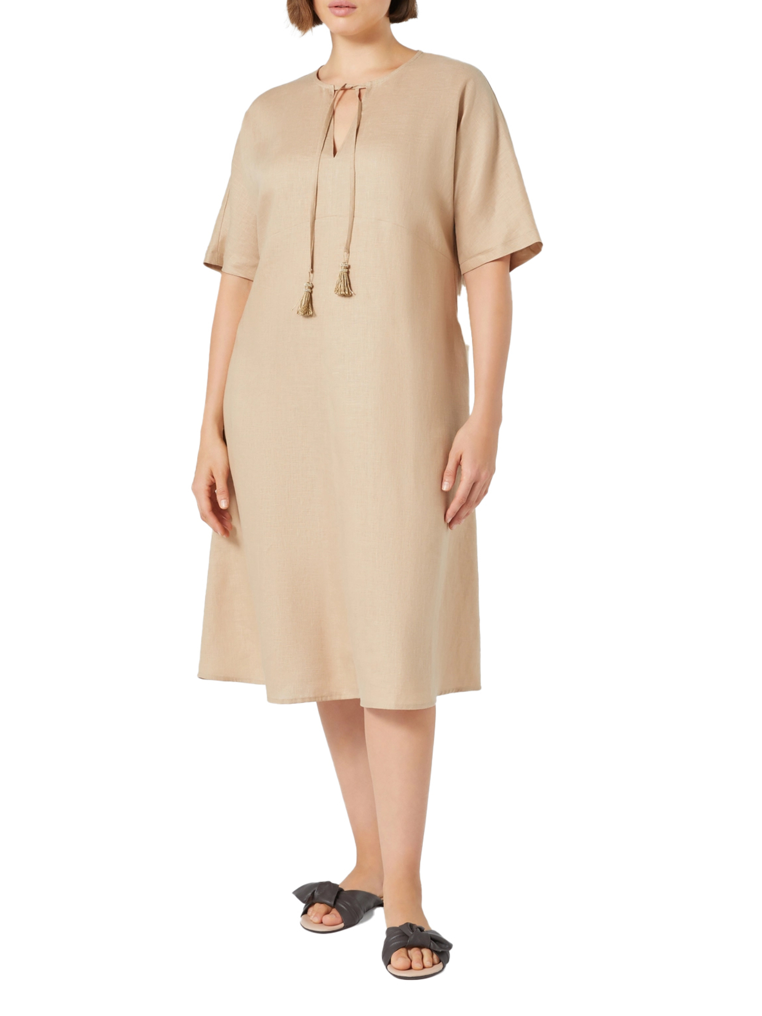 VESTITO CORTO IN LINO DONNA BEIGE