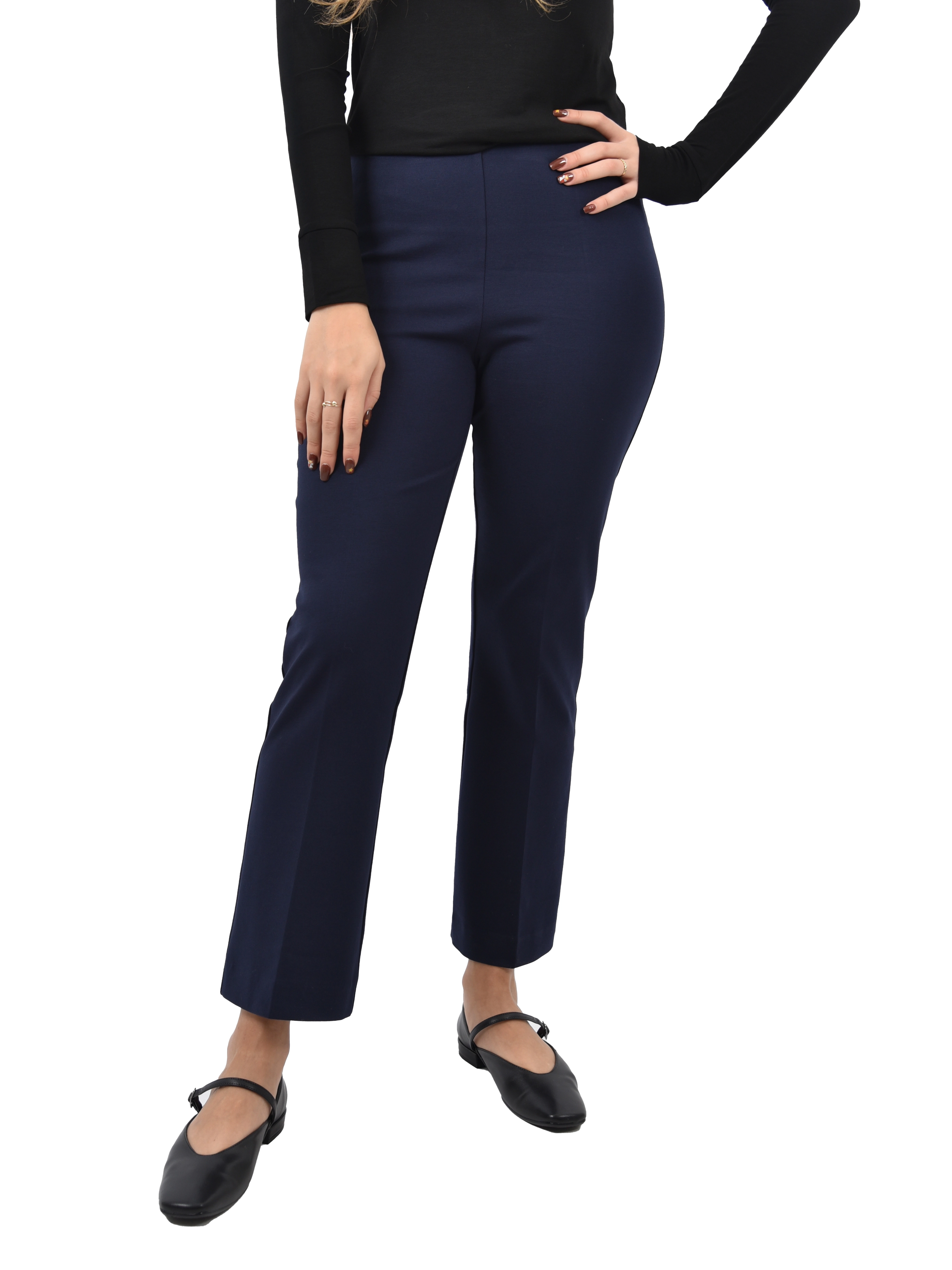 PANTALONI CROPPED A TROMBETTA IN MISTO VISCOSA DONNA BLU SCURO