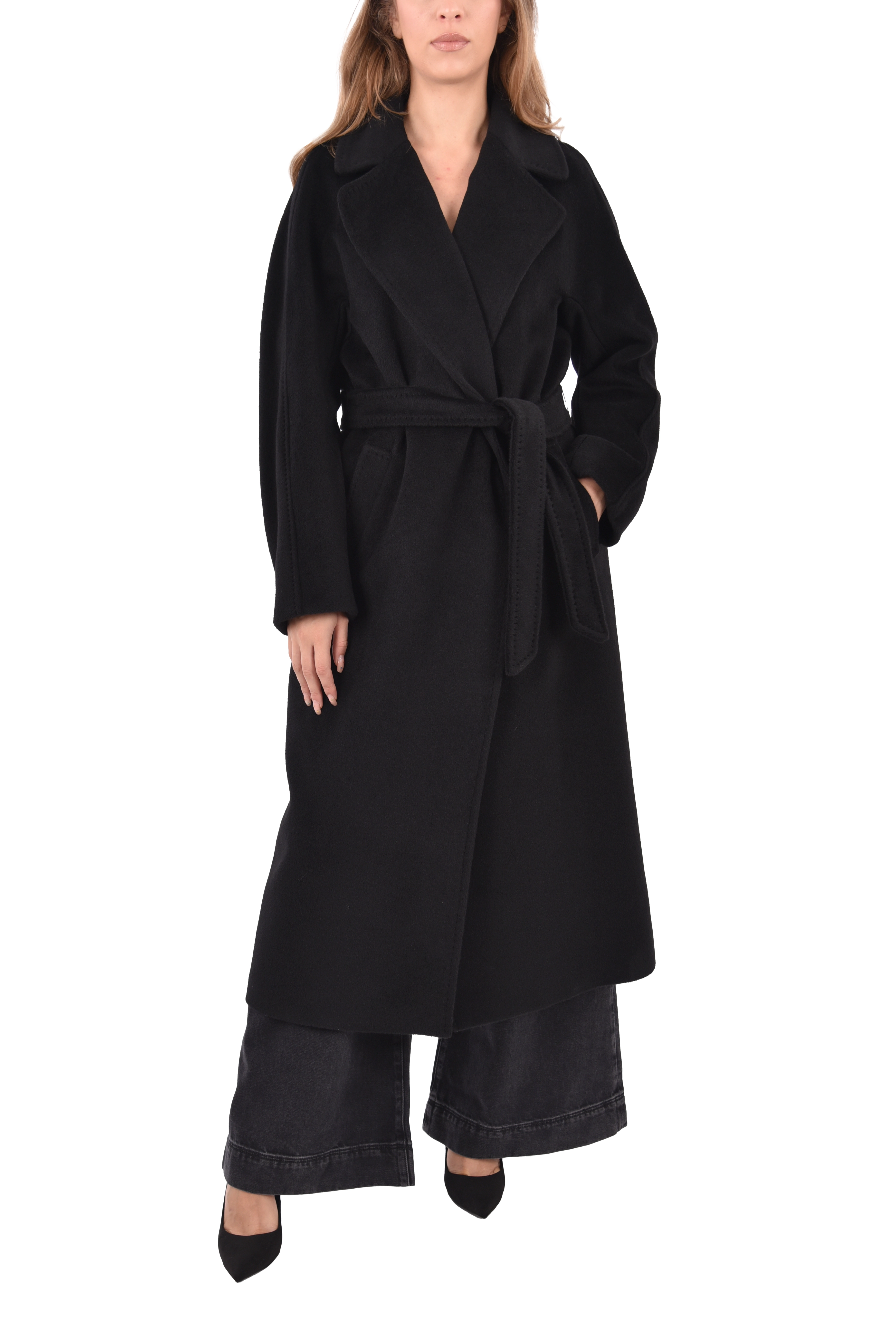 CAPPOTTO LUNGO CON CINTURA IN MISTO LANA E ALPACA DONNA NERO