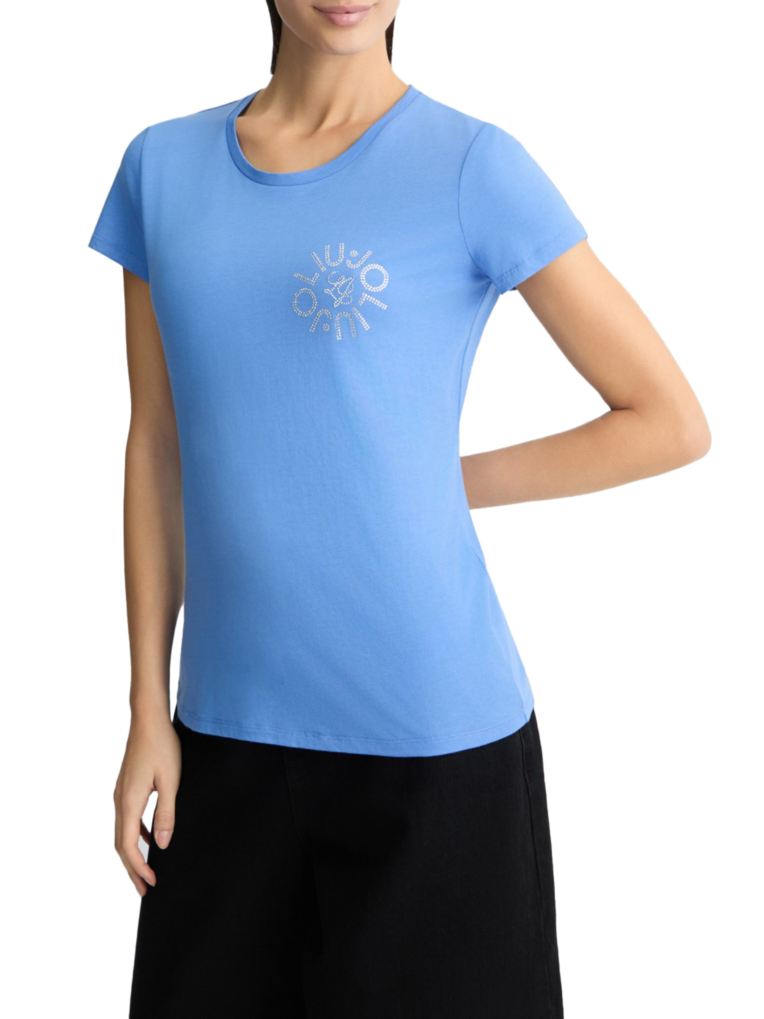 T-SHIRT MANICA CORTA CON LOGO E STRASS DONNA BLU