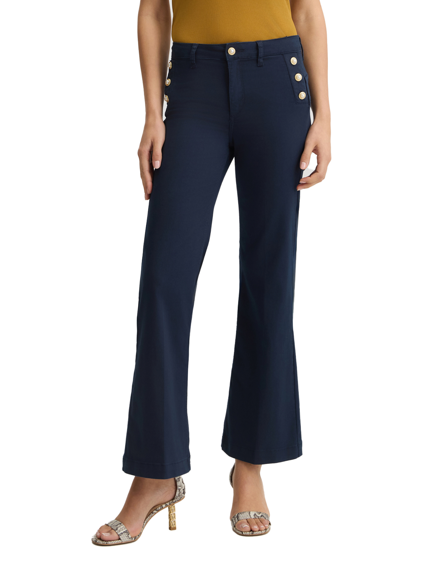 PANTALONI A ZAMPA CON BOTTONI GIOIELLO DONNA BLU NAVY