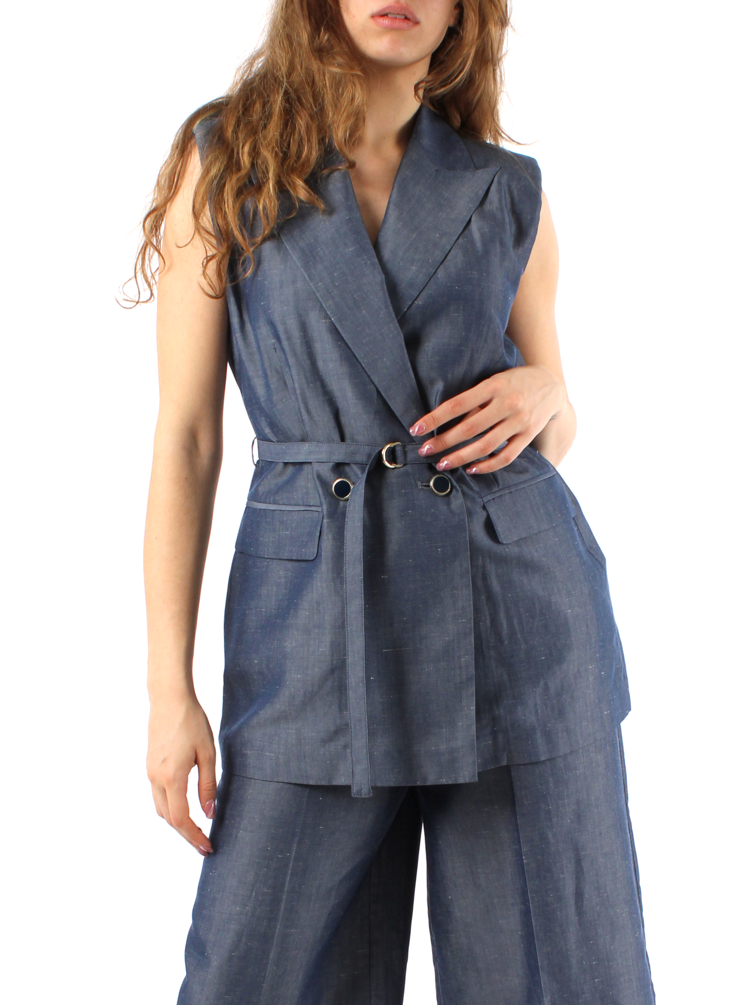 GILET IN MISTO LINO DONNA BLU