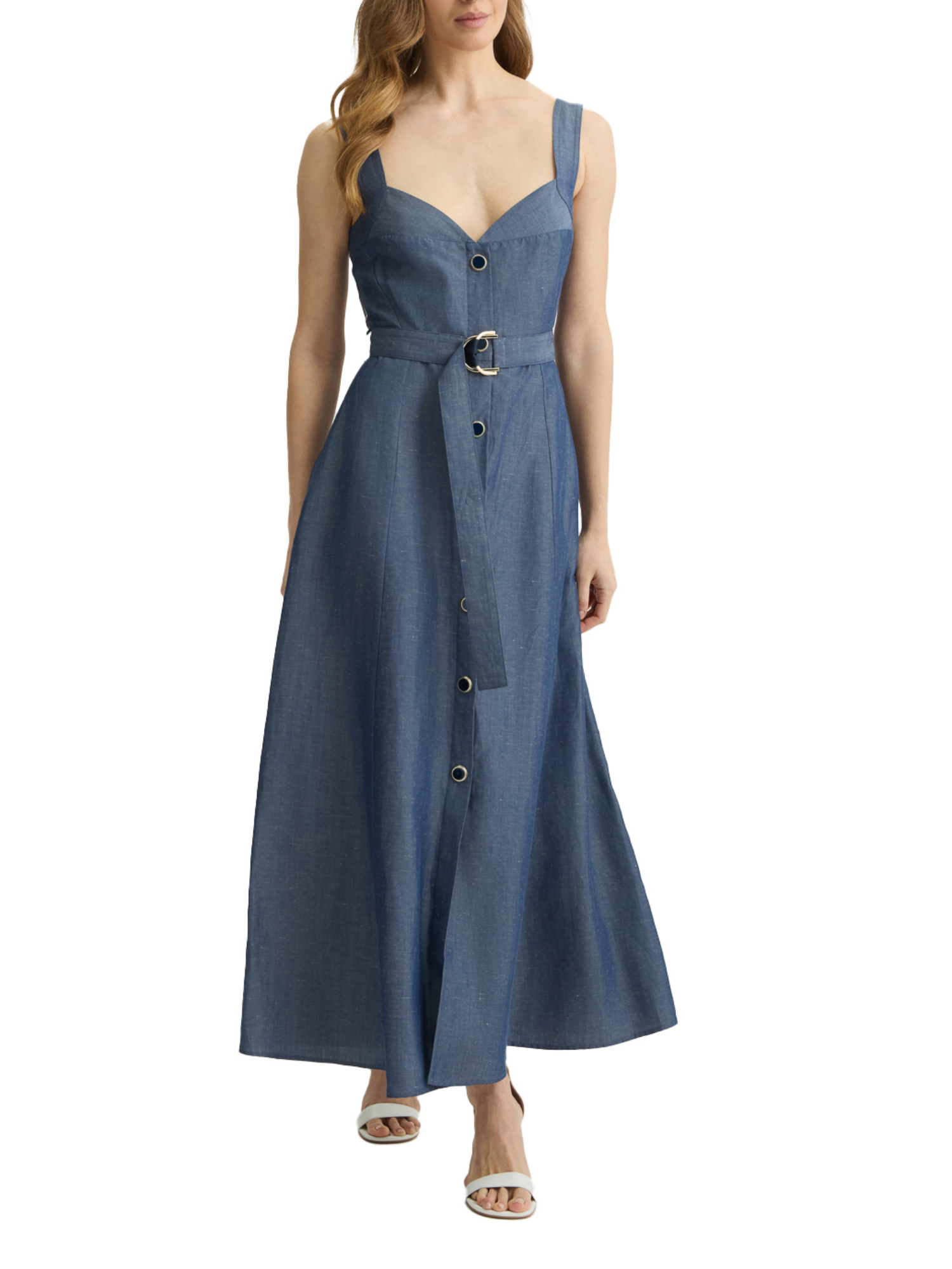 VESTITO LUNGO IN LINO DONNA BLU
