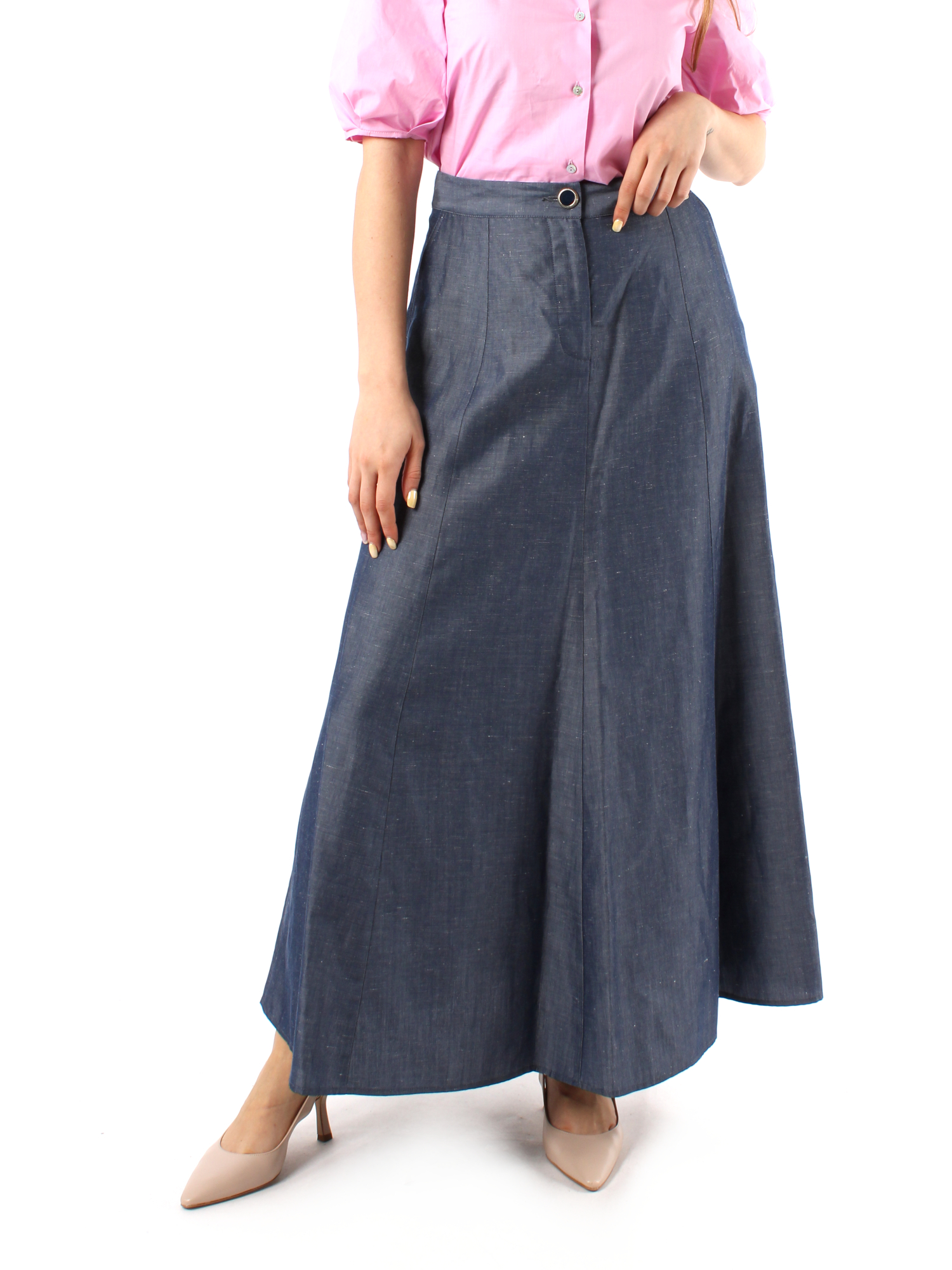 GONNA LUNGA IN MISTO LINO DONNA BLU