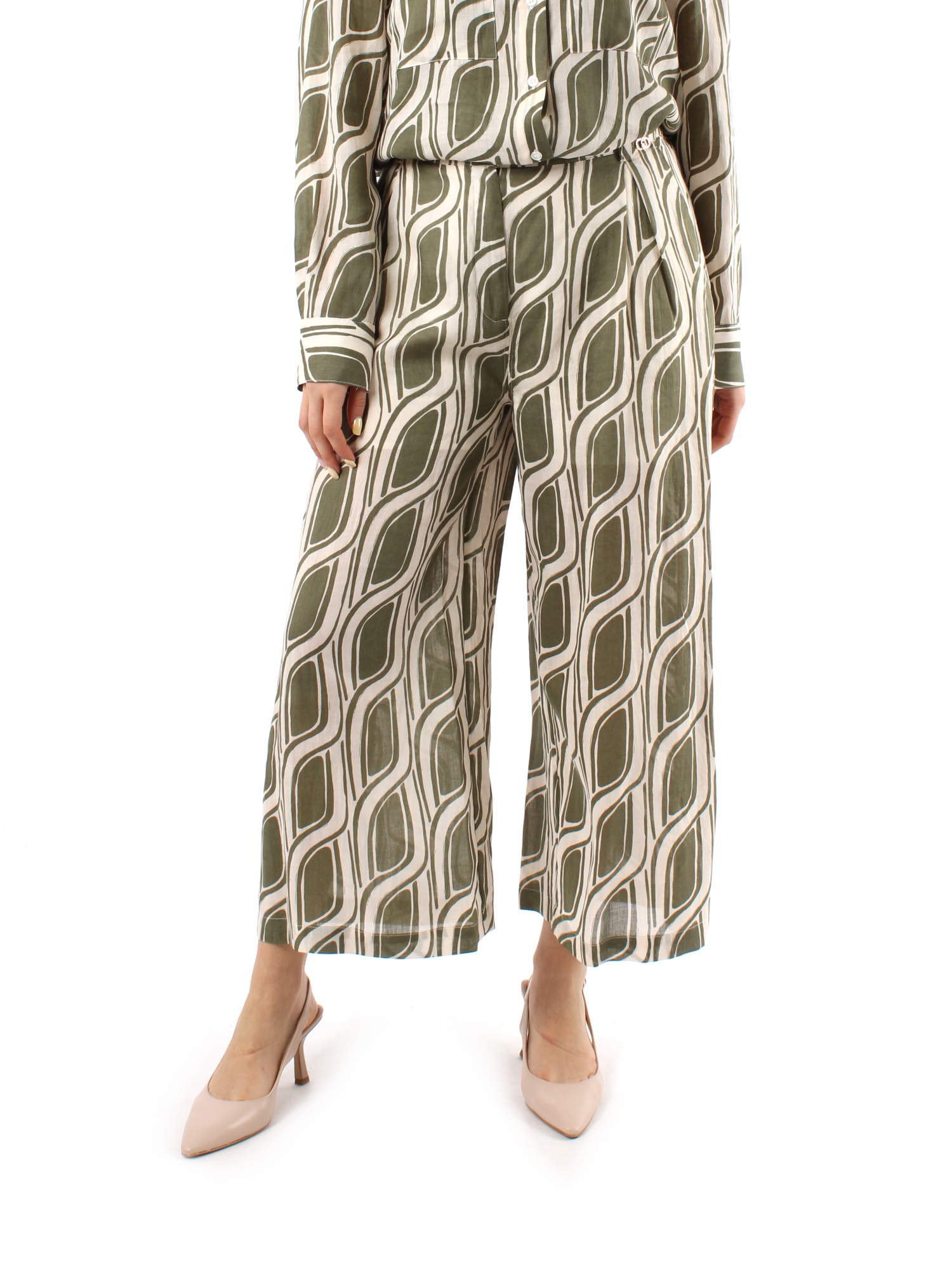 PANTALONI CROPPED AMPI A FANTASIA DONNA VERDE