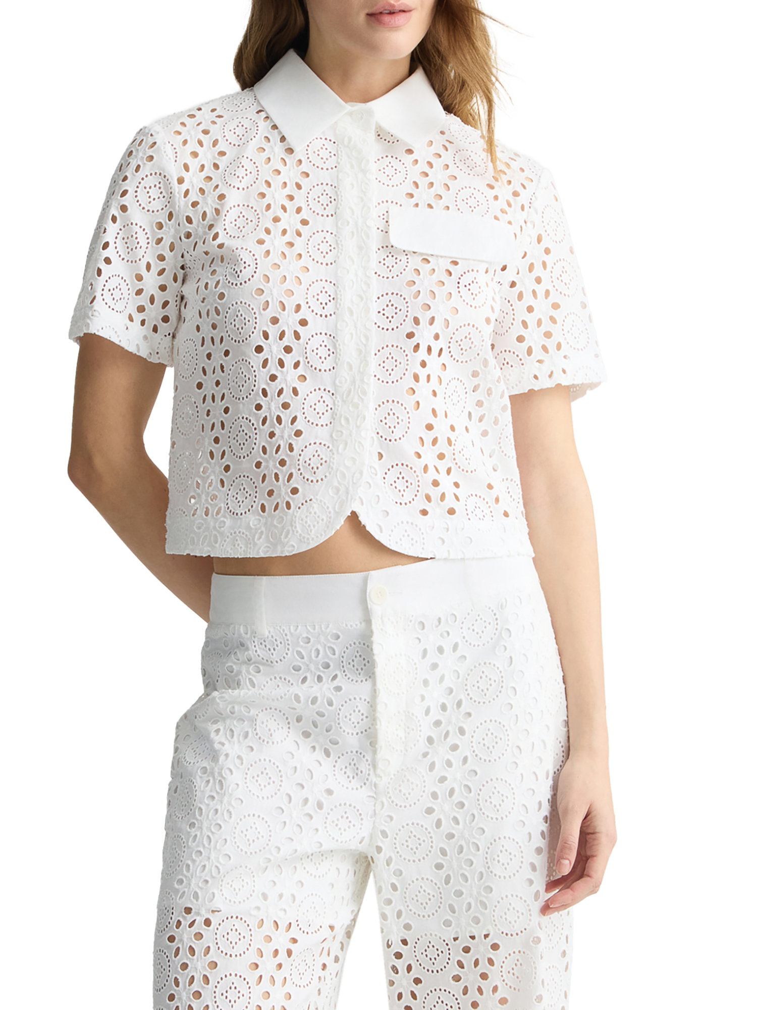 CAMICIA CROPPED CON RICAMO SANGALLO DONNA BIANCO