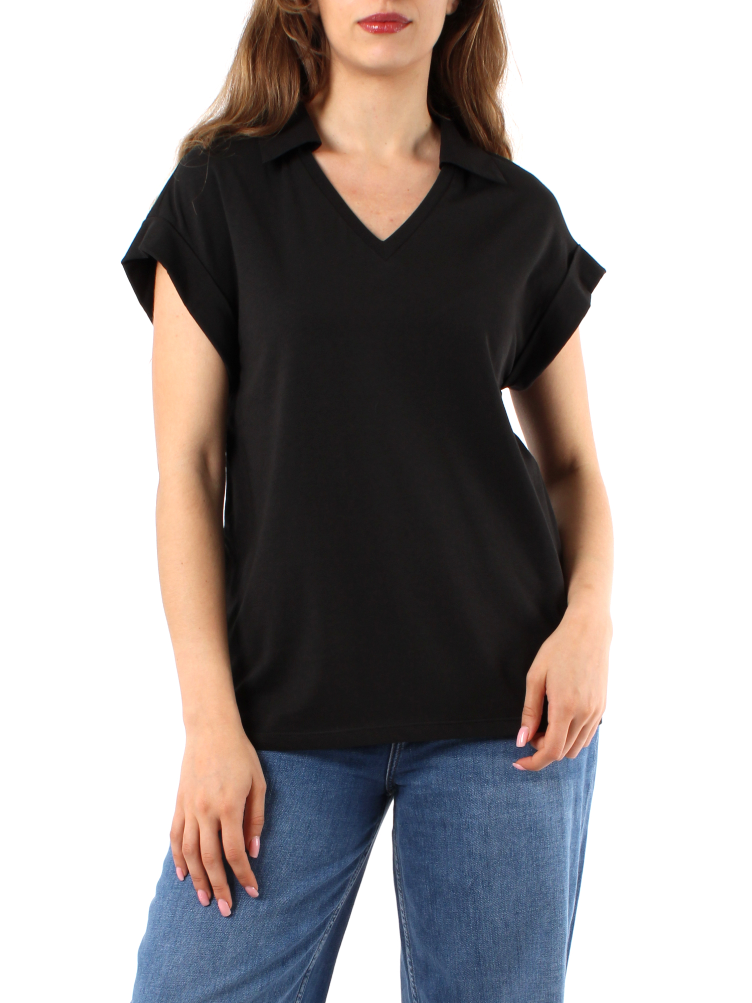T-SHIRT MANICA CORTA CON RICAMO SANGALLO DONNA NERO