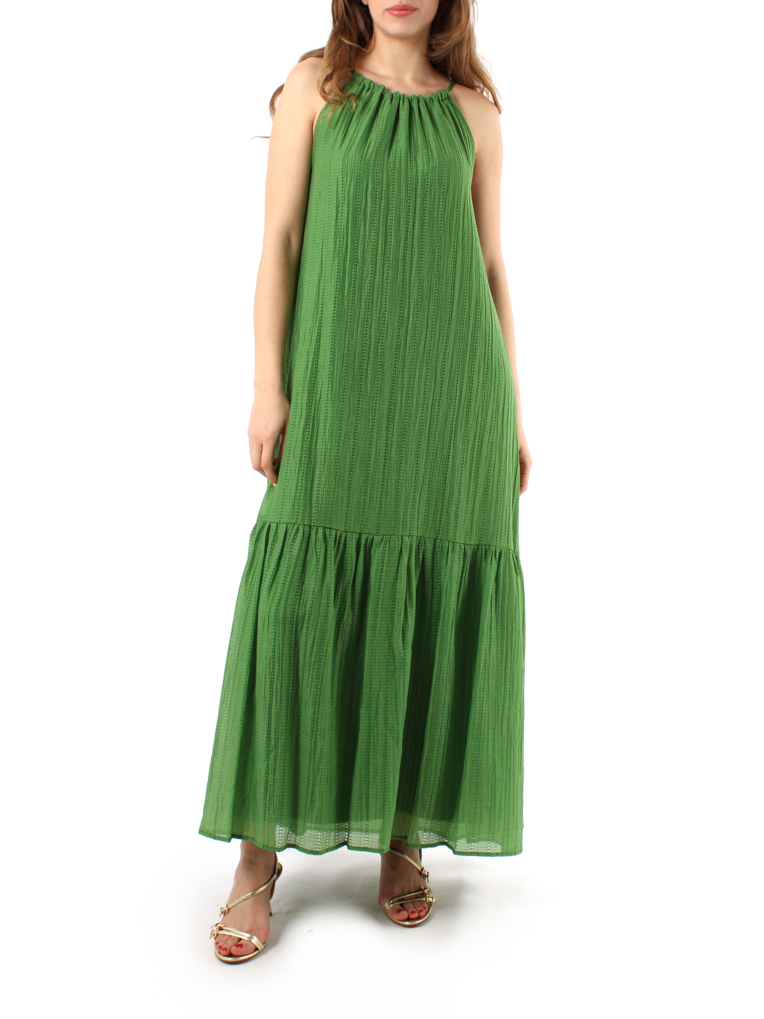 VESTITO LUNGO CON COLLO ALL’AMERICANA DONNA VERDE