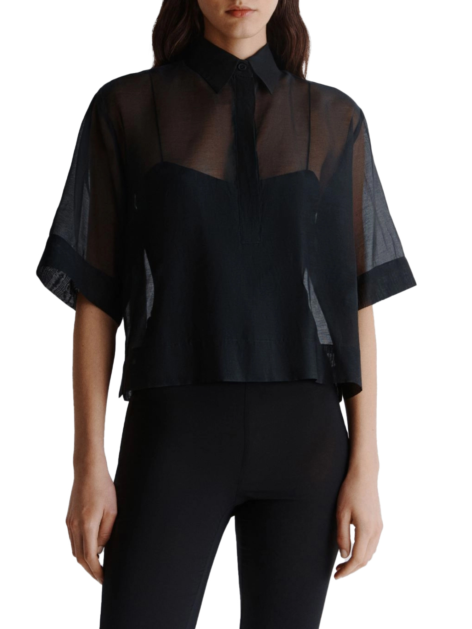 CAMICIA BOXY MONOCHROME IN MUSSOLA DI COTONE E SETA DONNA NERO