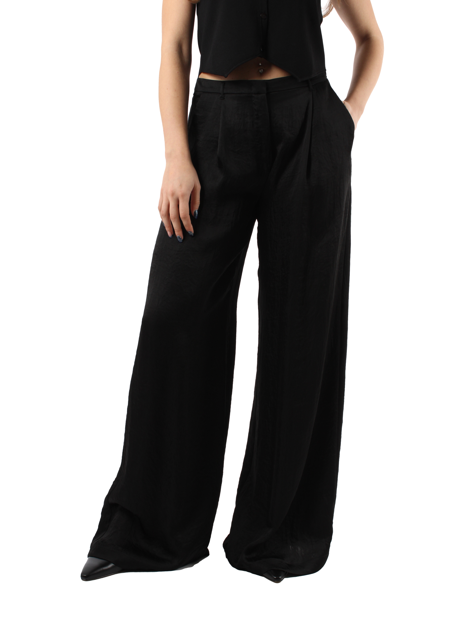 PANTALONI PALAZZO IN TWILL DI VISCOSA DONNA NERO