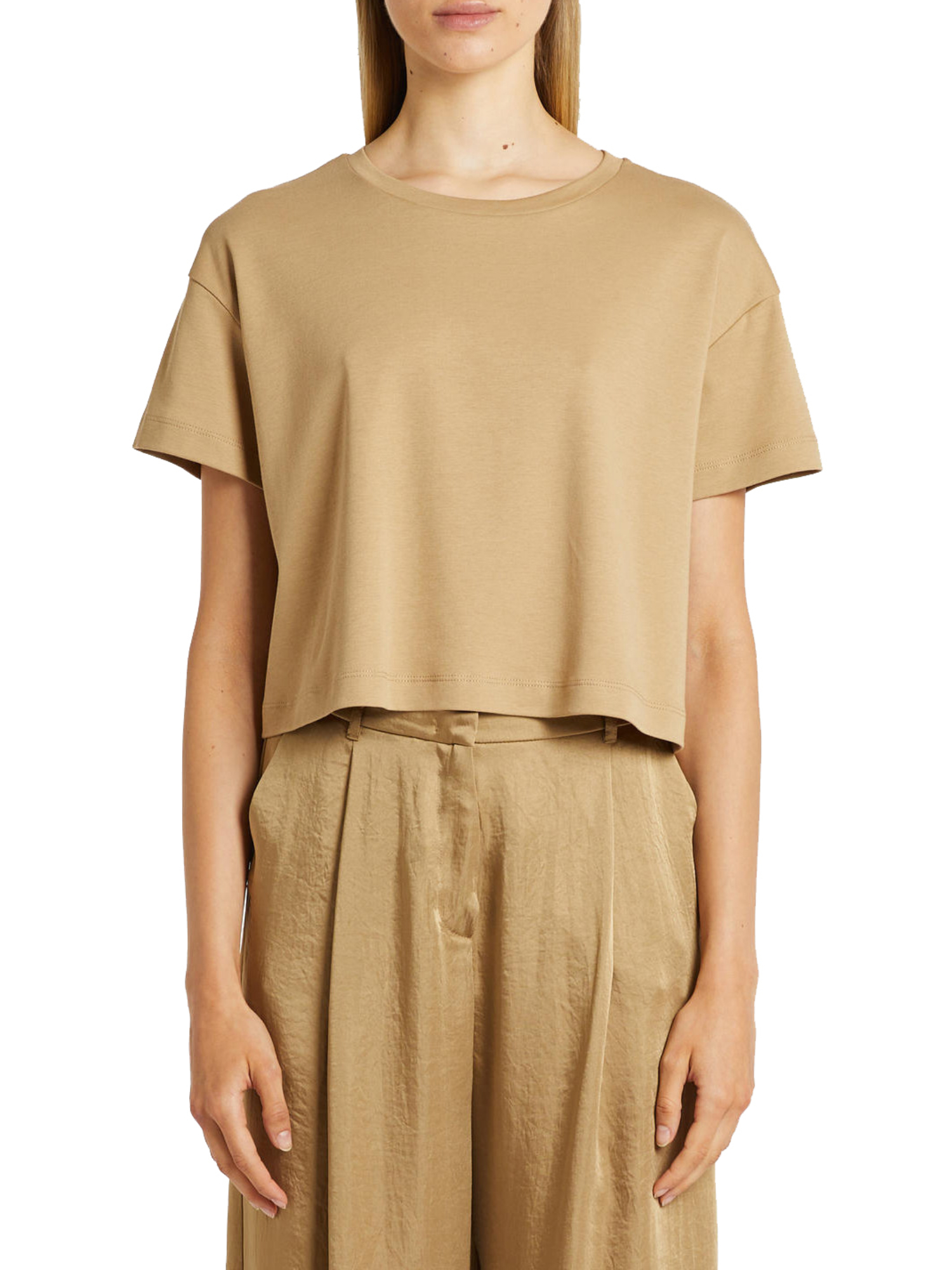 T-SHIRT MANICA CORTA IN JERSEY DI PURO COTONE DONNA BEIGE