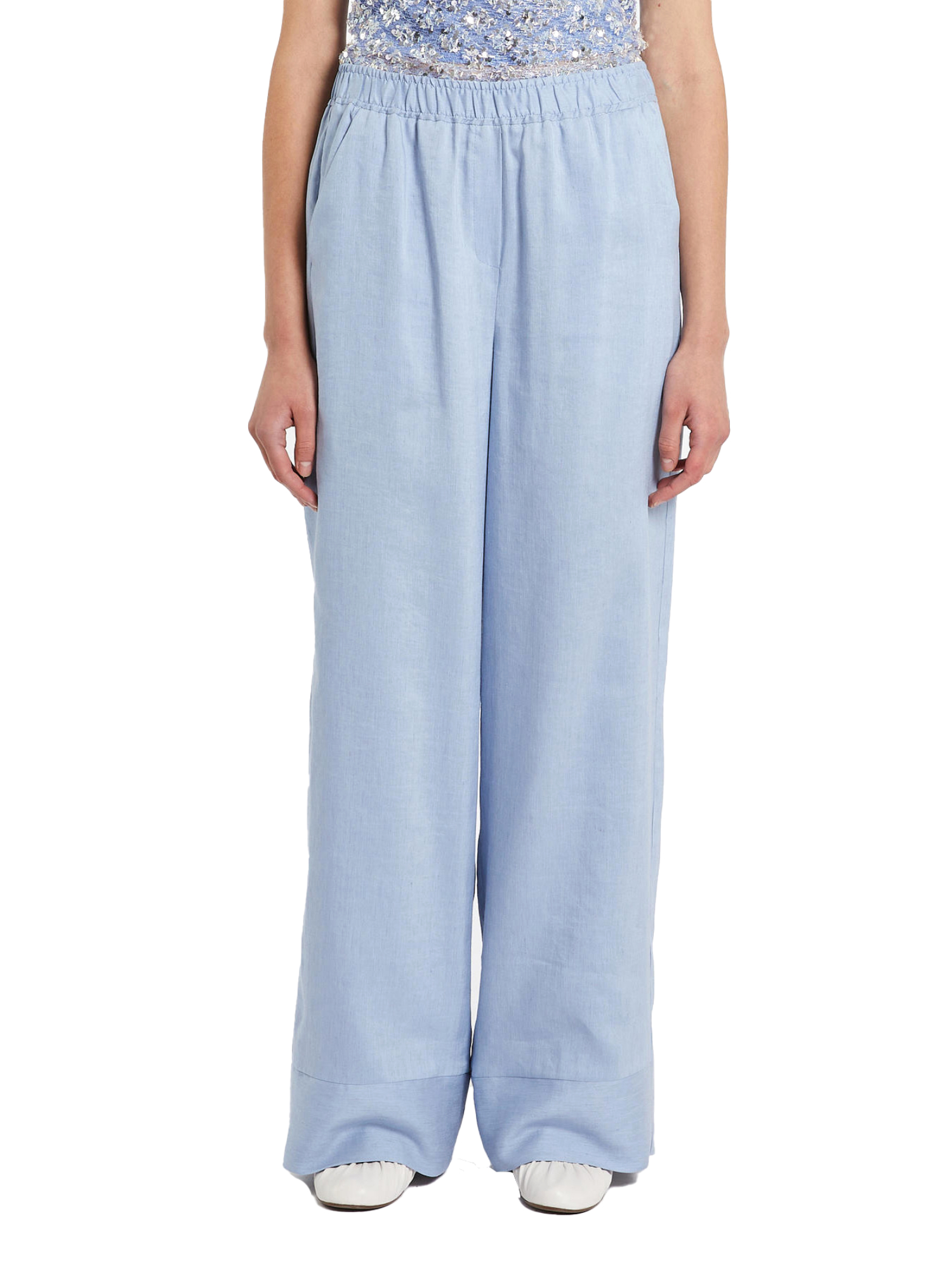 PANTALONI PALAZZO FLUIDI IN LINO DONNA AZZURRO