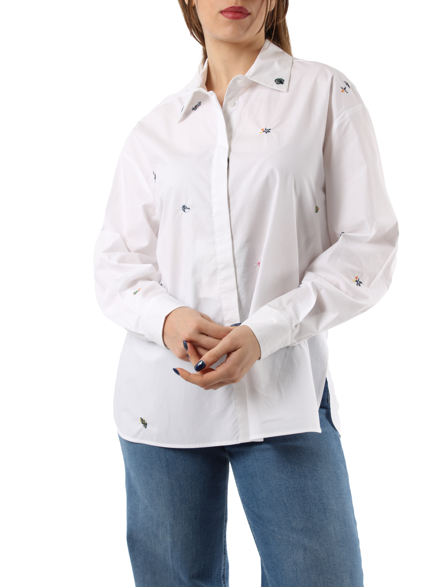 CAMICIA IN POPELINE CON RICAMI DONNA BIANCO