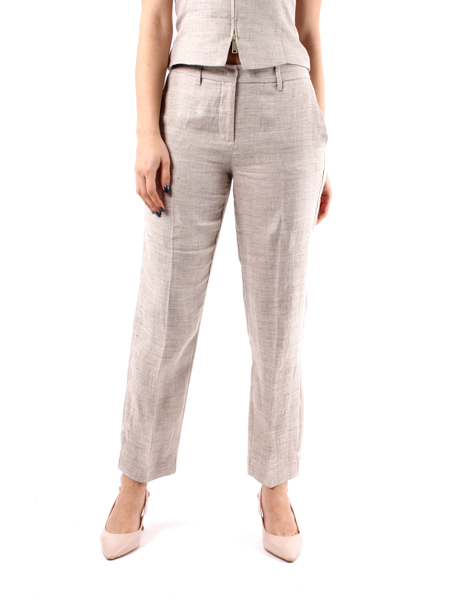 PANTALONI A SIGARETTA IN PURO LINO DONNA BEIGE