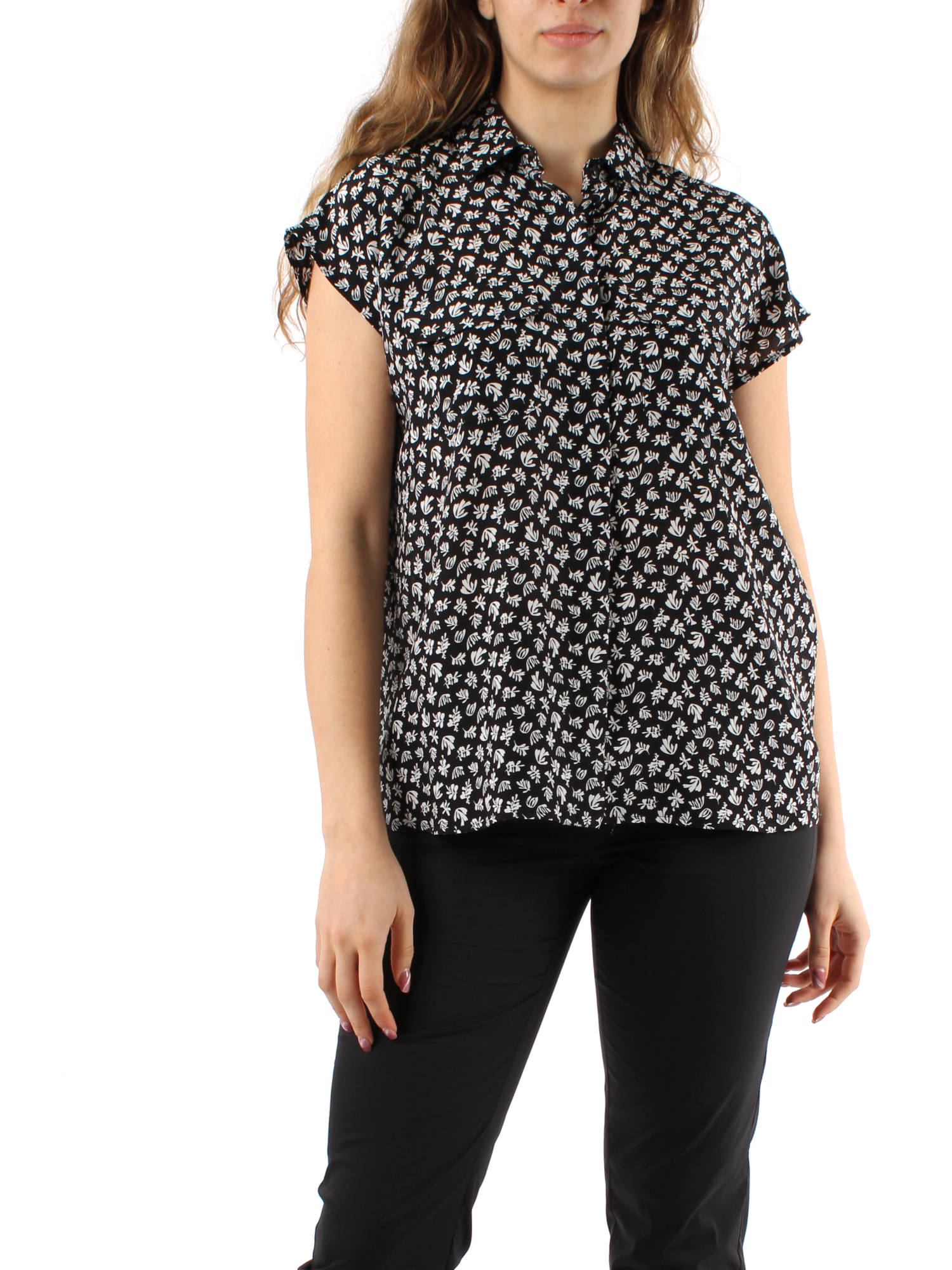 BLUSA A FANTASIA IN PURA SETA DONNA NERO