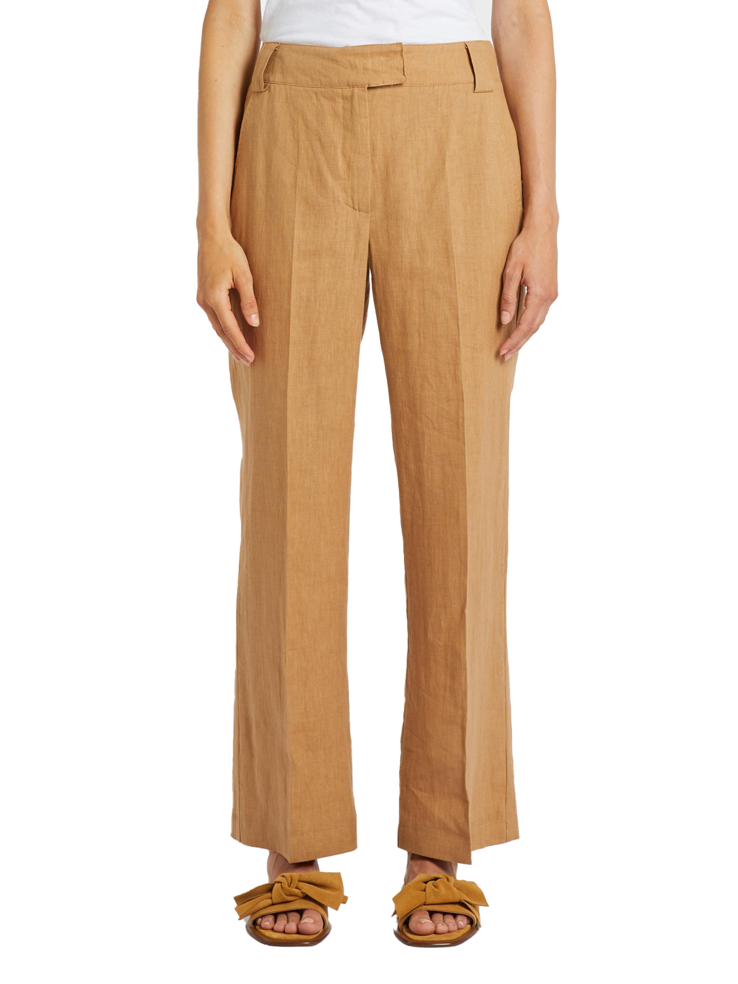 PANTALONI A ZAMPA IN LINO DONNA BEIGE