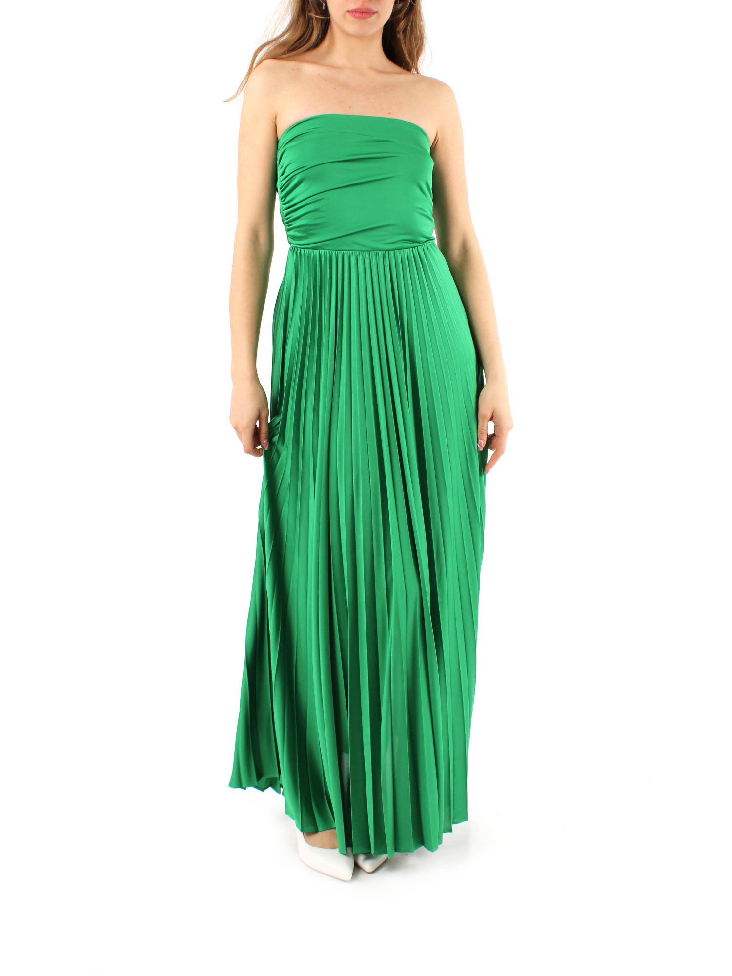 VESTITO LUNGO IN JERSEY PLISSÈ DONNA VERDE