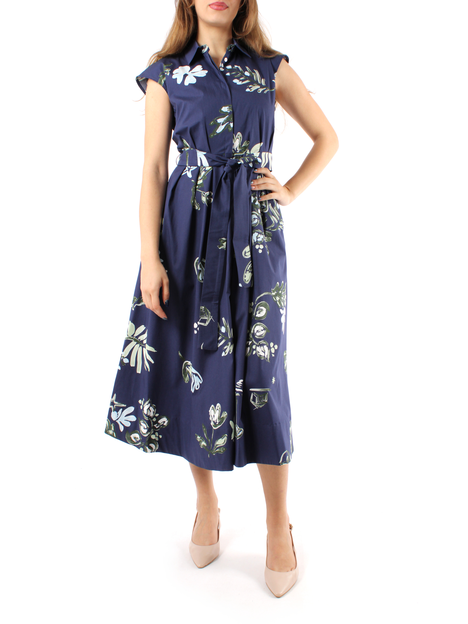 ABITO LUNGO A FANTASIA FLOREALE DONNA BLU