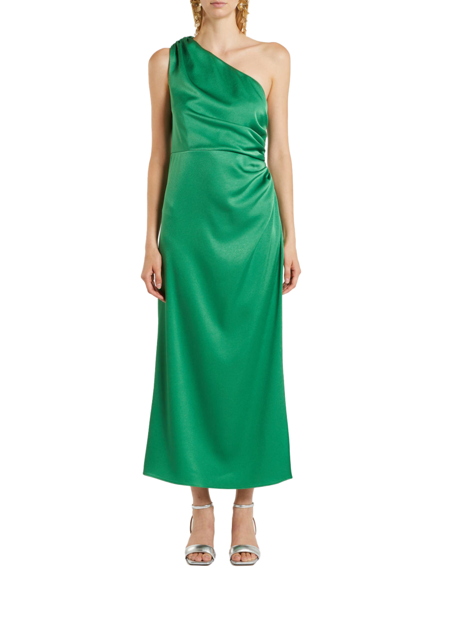 VESTITO LUNGO MONOSPALLA IN SATIN DONNA VERDE