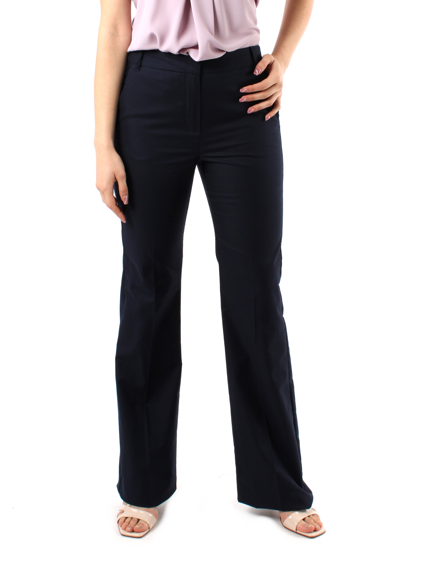 PANTALONI A ZAMPA IN MISTO COTONE DONNA BLU NOTTE