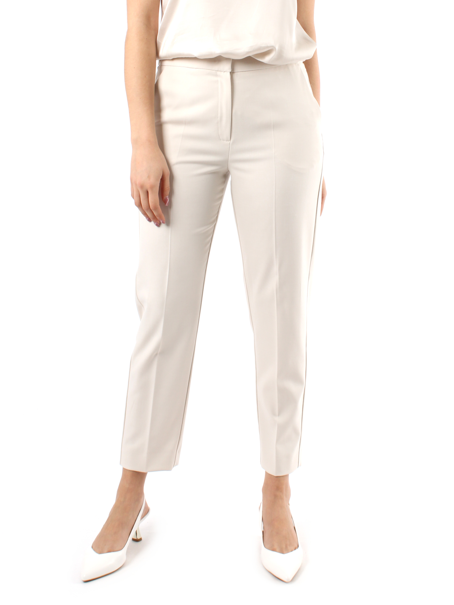 PANTALONI CROPPED IN TWILL DONNA BIANCO BURRO