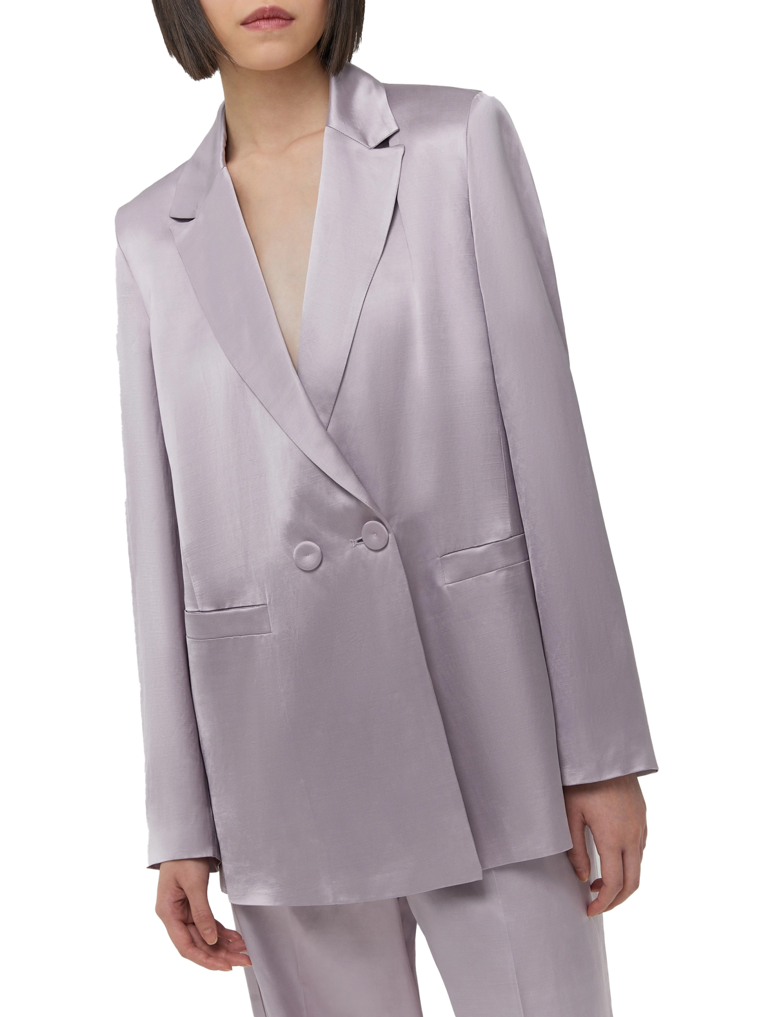 GIACCA BLAZER DOPPIOPETTO IN RASO MISTO LINO DONNA ROSA