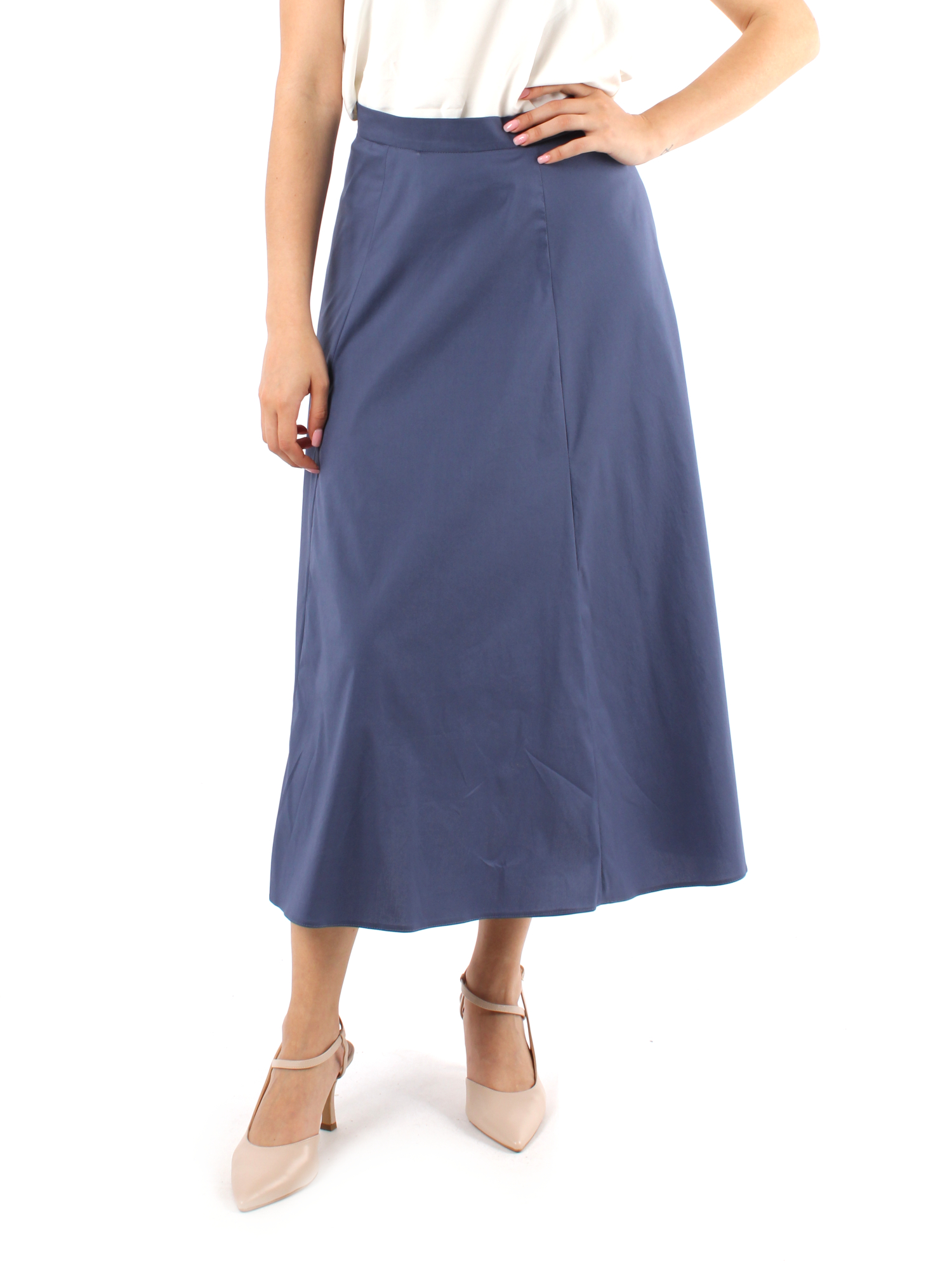 GONNA MIDI IN POPELINE DI COTONE DONNA BLU