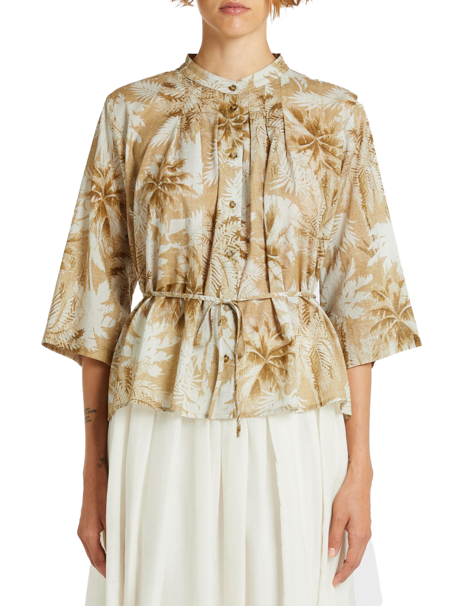 CAMICIA FANTASIA TROPICALE DONNA BEIGE