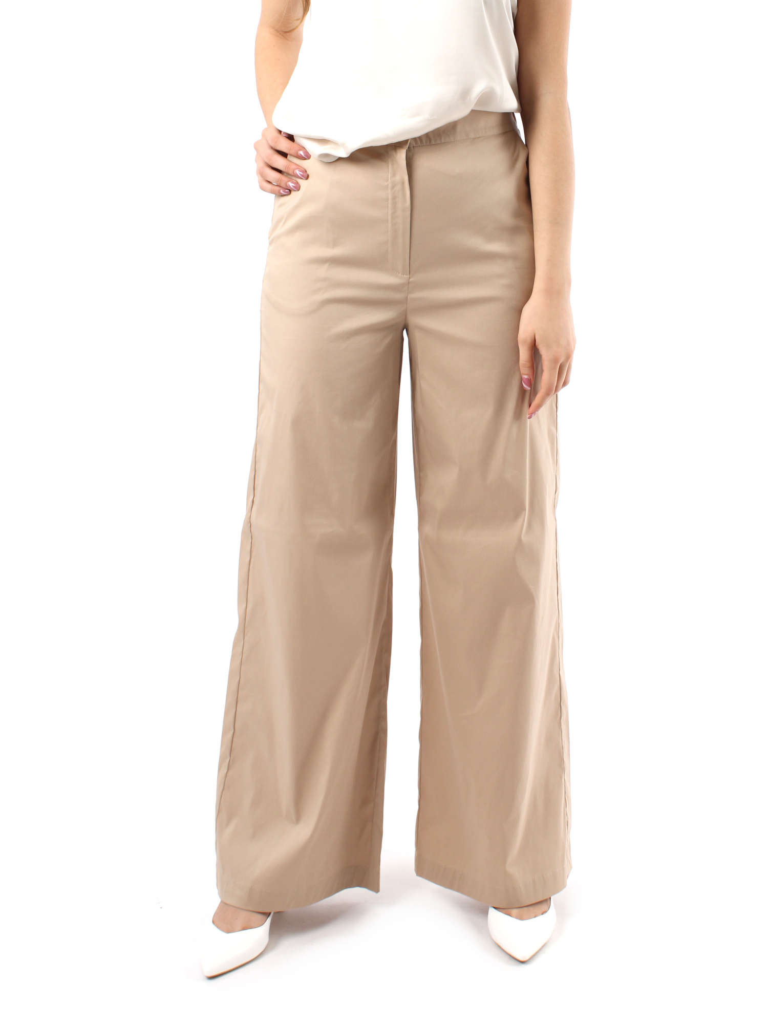 PANTALONI PALAZZO IN POPELINE DI COTONE DONNA BEIGE