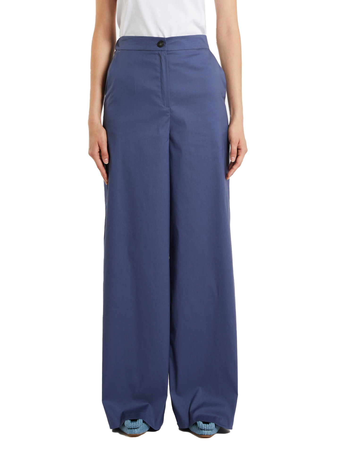 PANTALONI PALAZZO IN POPELINE DI COTONE DONNA BLU