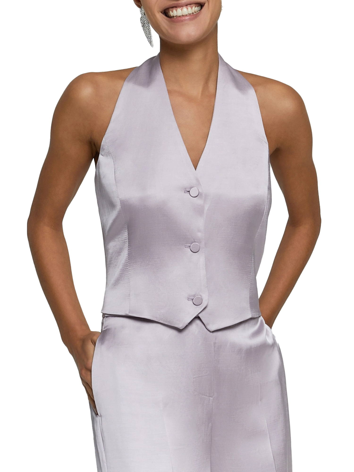 GILET ADERENTE IN RASO MISTO LINO DONNA ROSA