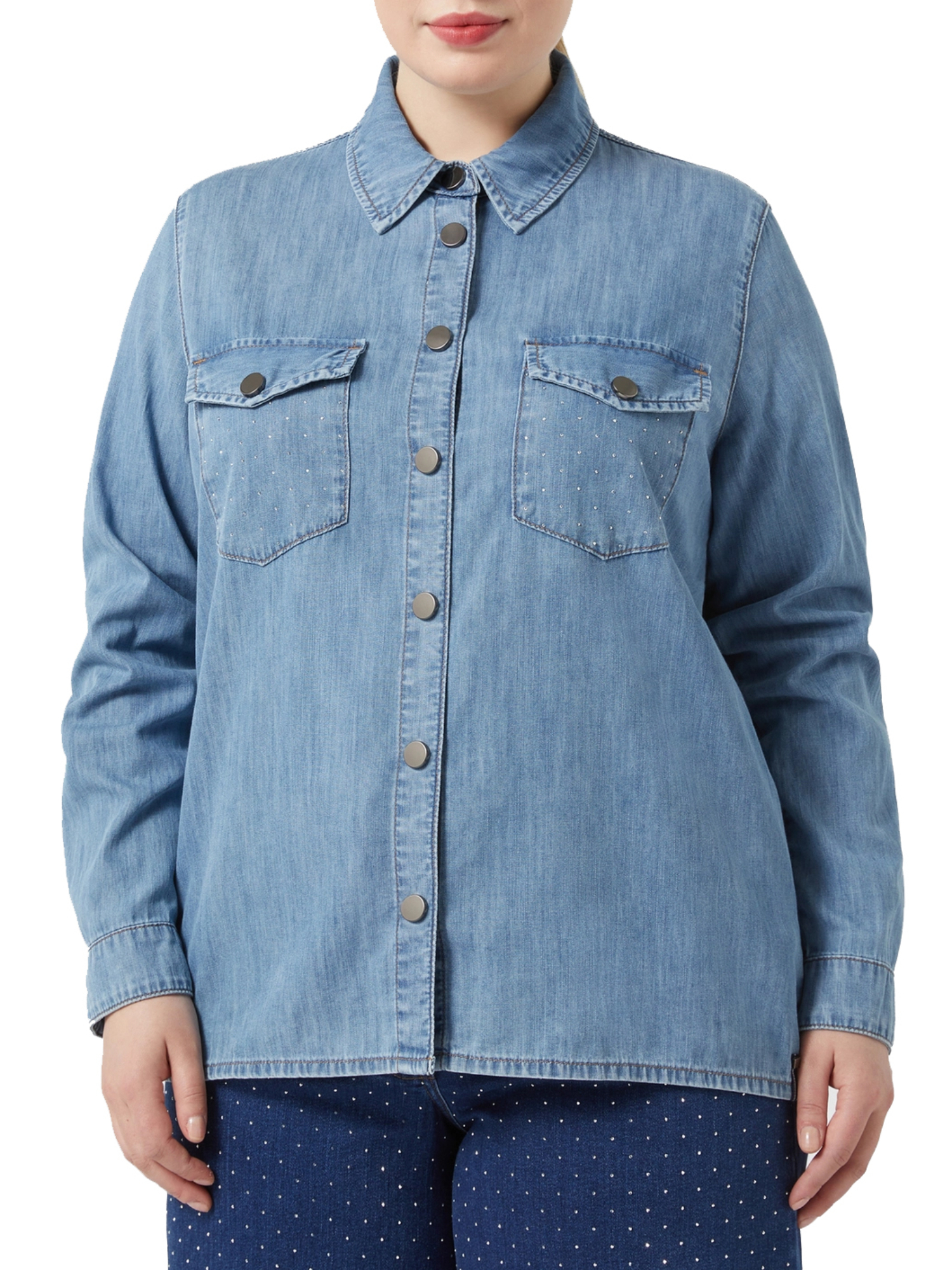 CAMICIA IN DENIM CON STRASS DONNA BLU JEANS