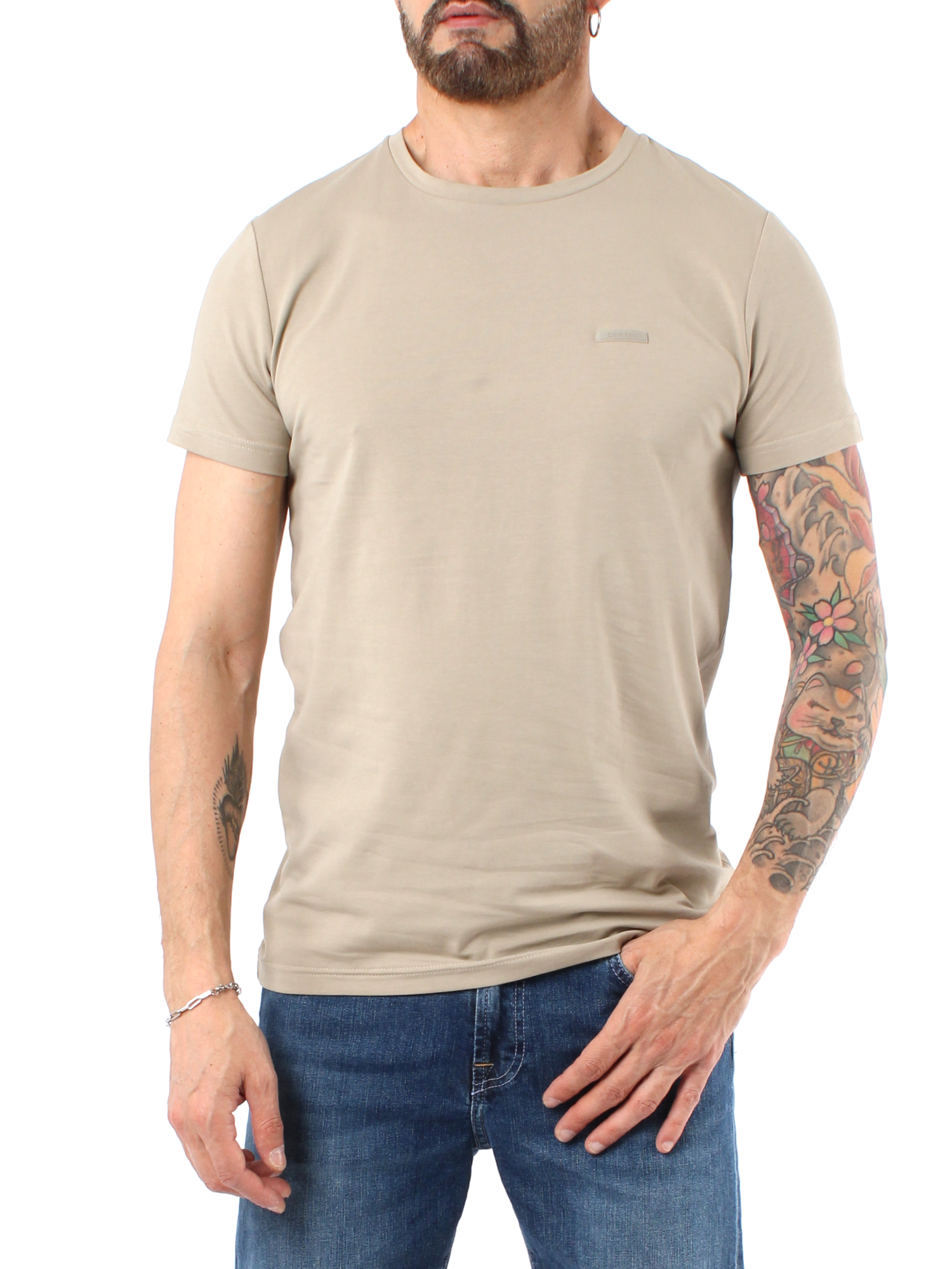 T-SHIRT A MANICA CORTA SLIM FIT UOMO BEIGE