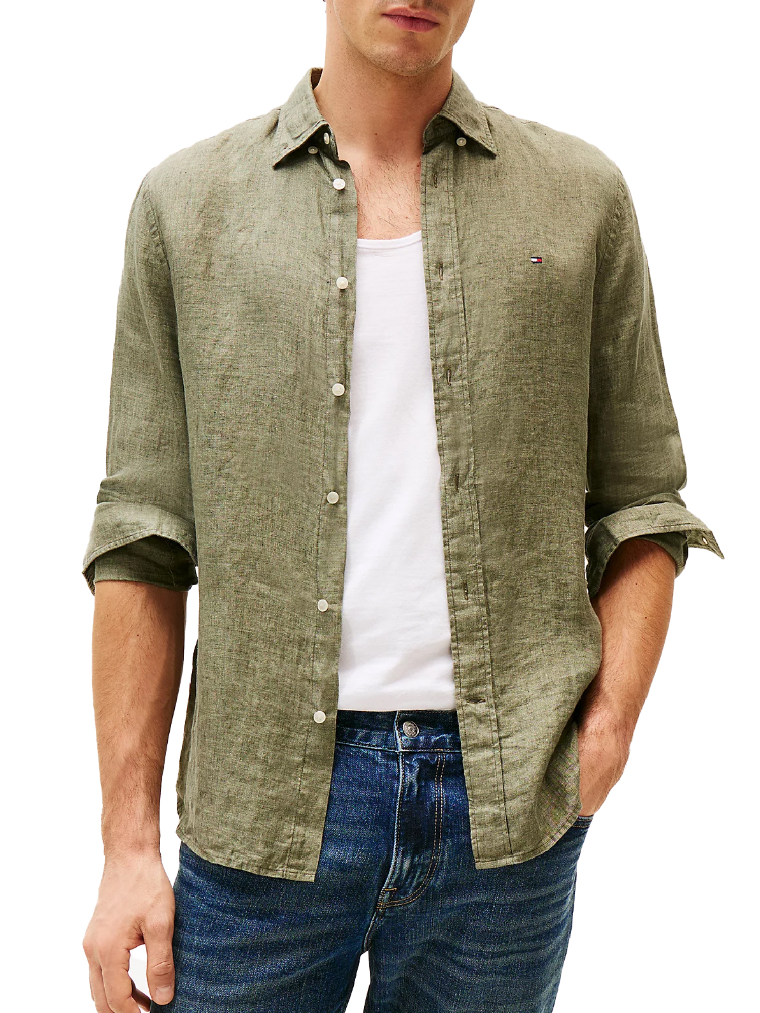 CAMICIA CASUAL IN PURO LINO UOMO VERDE
