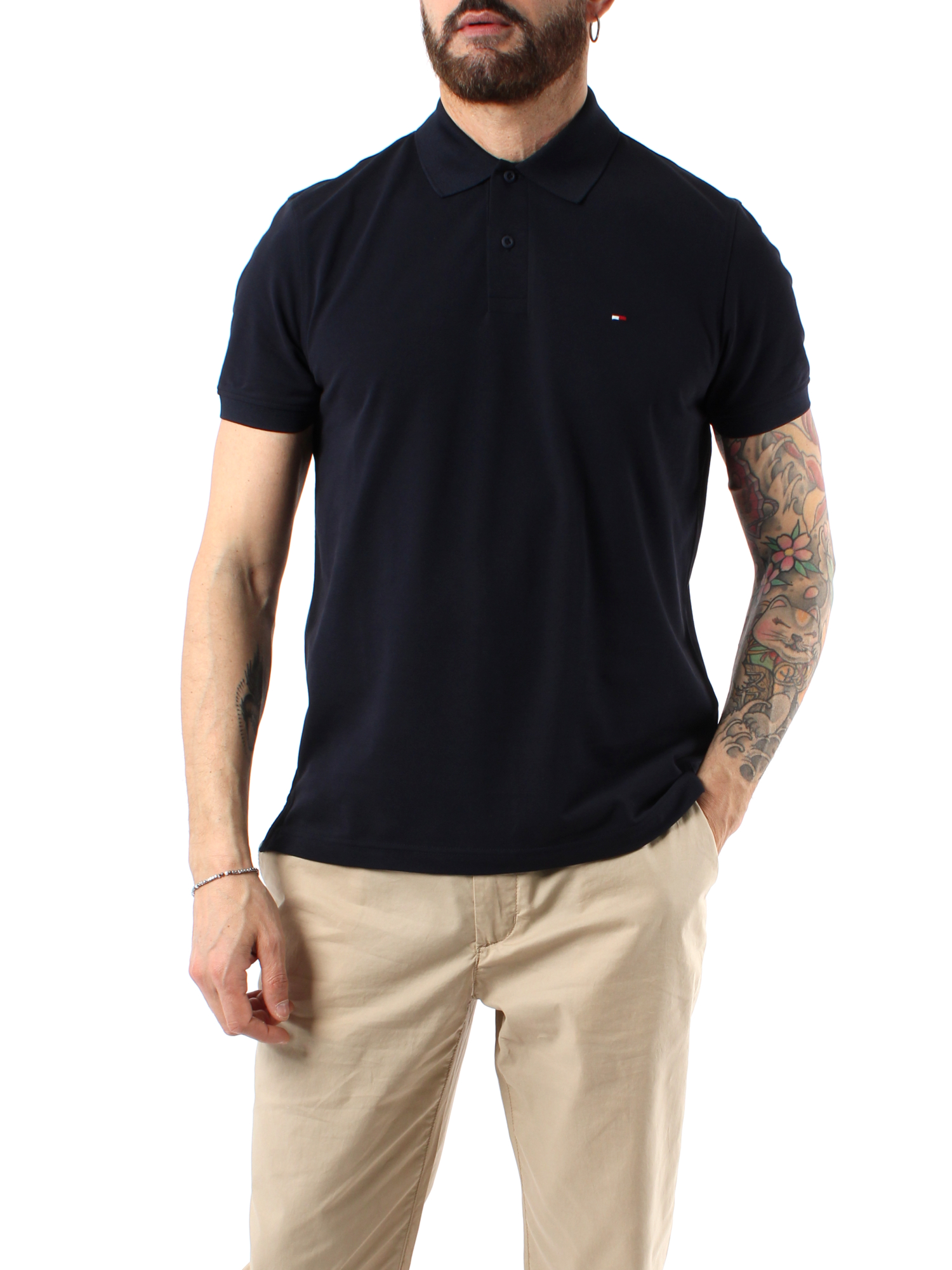 POLO MANICA COTONE IN MISTO COTONE  STRETCH UOMO BLU SCURO