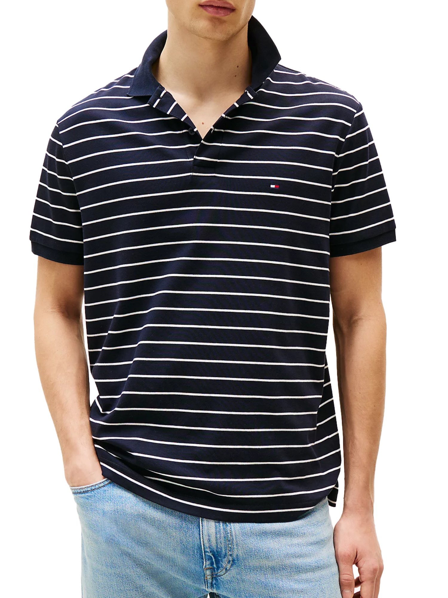 POLO MANICA CORTA A RIGHE UOMO BLU ECRU